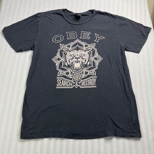 Vintage Obey Shirt Mens Size Large Search And Destroy Black Y2K Rare Made in USA